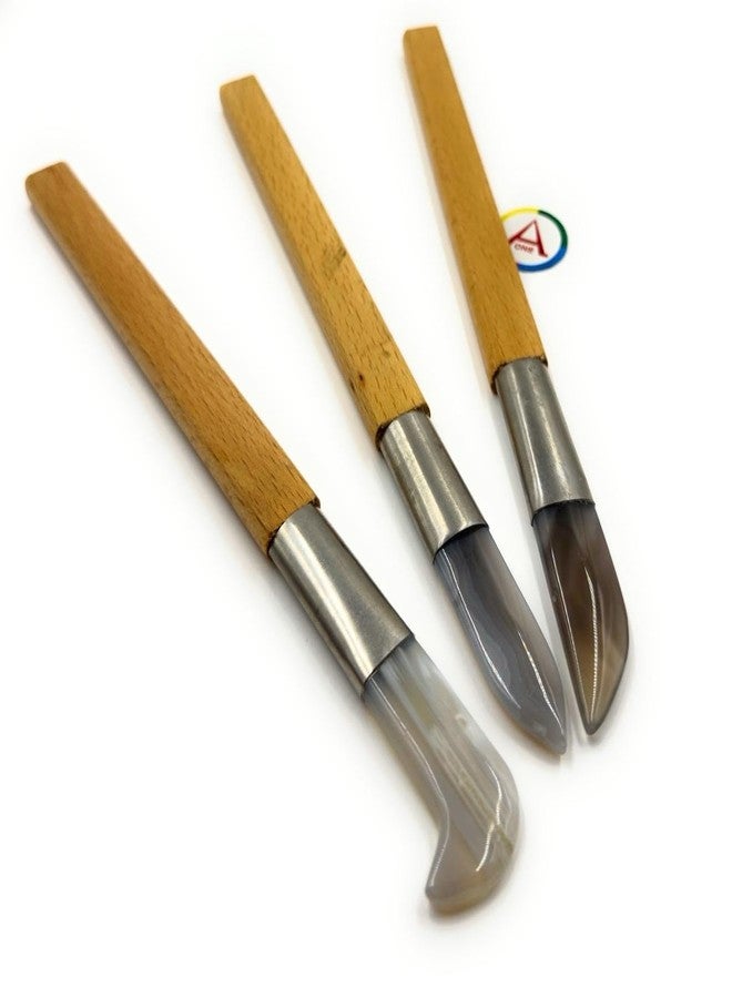 Aone Agate Burnishers 8.5" Set of 3 Shapes- Hockey, Straight & Curved Edge for Burnishing & Bezel Setting in Metal Clay, Gold/Silver Foil or Keum-Boo Application, Crafts DIY - Image 1